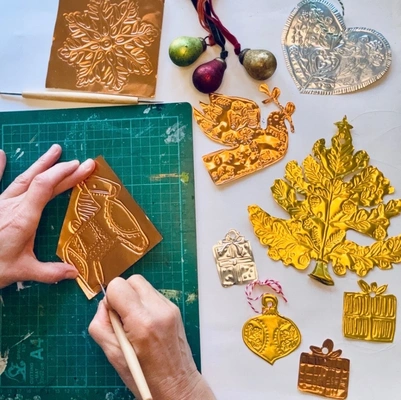 Christmas Create with Coffee & Cake: Learn the art of tin embossing and create your own festive decorations.
