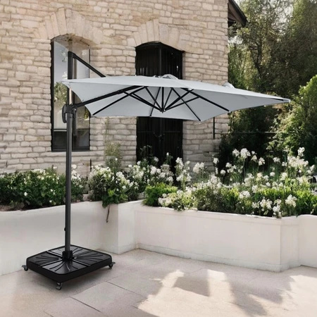 3x3m Square Cantilever Ash Grey w LED + Cover + 4x Concrete Quads - image 1