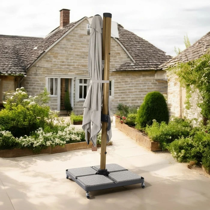 3x3m Square Cantilever Sand Wood Effect w LED + Cover + 4x Granite Quads - image 3