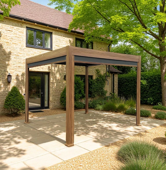 Amalfi Wood Foil Pergola 3x3m with 4pcs Screens with LED light - image 1