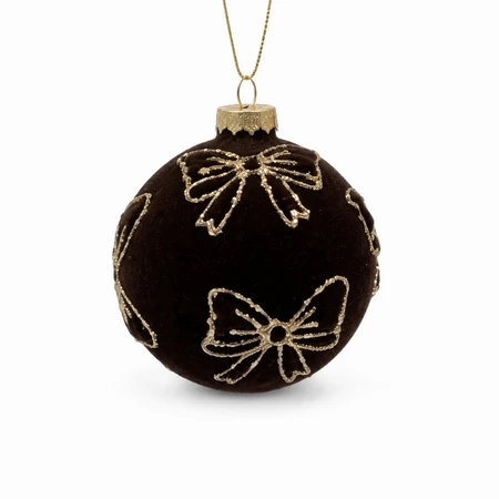 Espresso Velvet With Gold Bow Detail Bauble