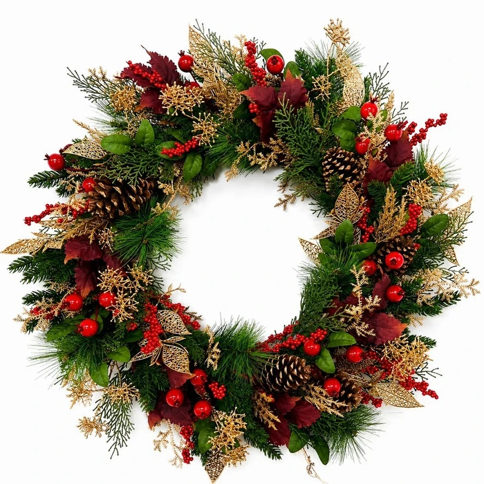 Gold Mixed Pine & Berry Wreath 61cm