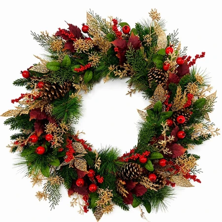 Gold Mixed Pine & Berry Wreath 61cm