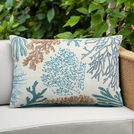 Oceanscape Multi Coral Embroidered Cushion