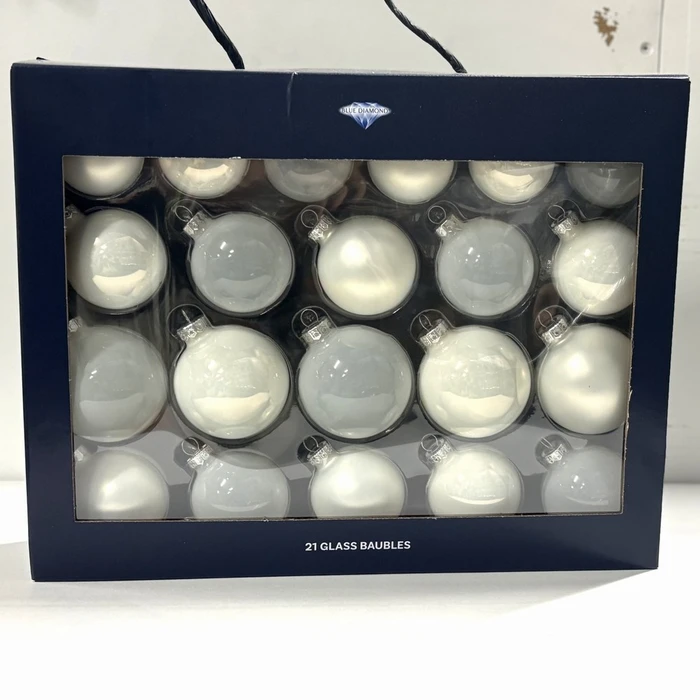 SW Pack of 21 Glass Baubles White