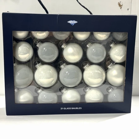 SW Pack of 21 Glass Baubles White