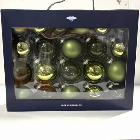 SNPack of 21 Glass Baubles Sage