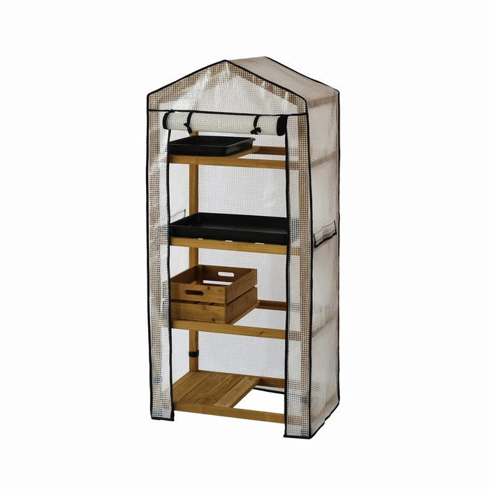 Wooden Greenhouse Nursery + Pe Cover Nat