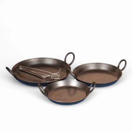 Kadai Set of 3 Skillets + Tongs