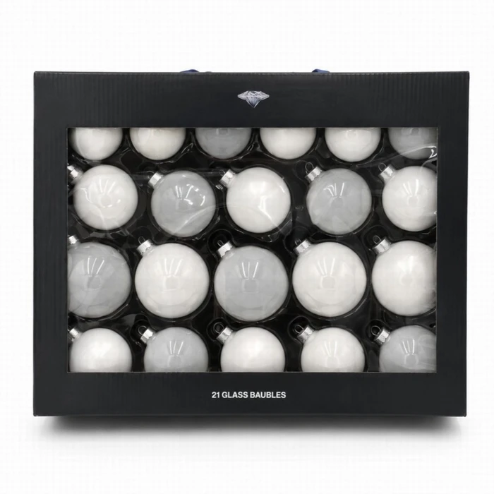 Pack of 21 White Glass Baubles - image 1