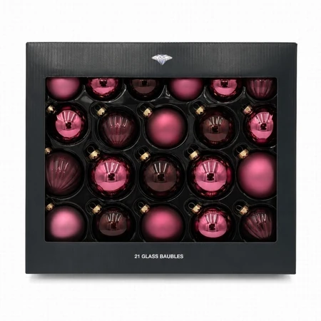 Pack of 21 Dark Rose Glass Baubles