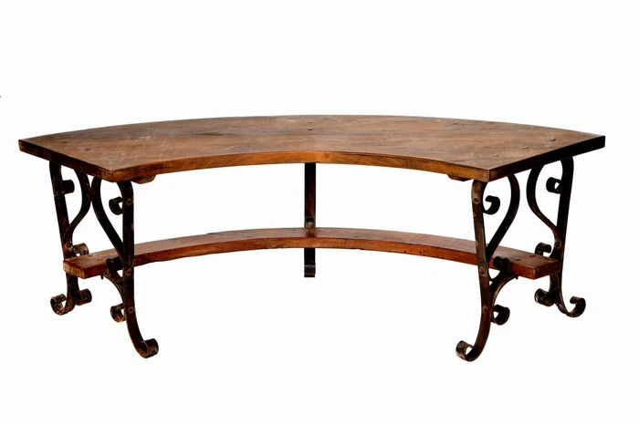 Kadai Curved Wrought Iron Wood Bench - image 1