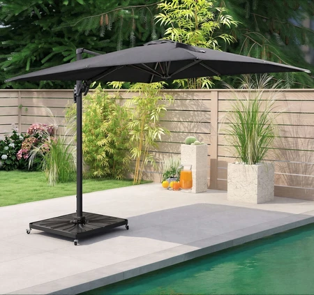 3x3m Square Cantilever Anthracite w LED + Cover + 4x Concrete Quads