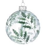 SW Clear Glass Ball W Holly/White Berries