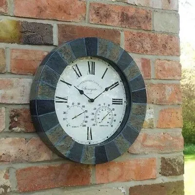 Stonegate Clock + Thermometer Slate