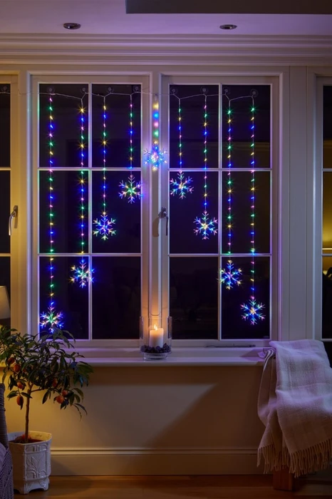 Snowflake Curtain Lights - Multi-Coloured