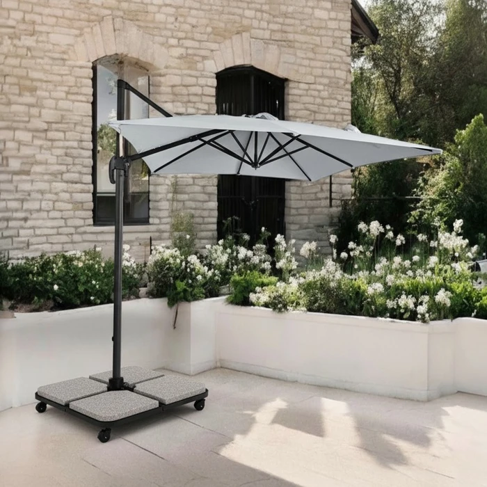 3x3m Square Cantilever Ash Grey w LED + Cover + 4x Granite Quads - image 1