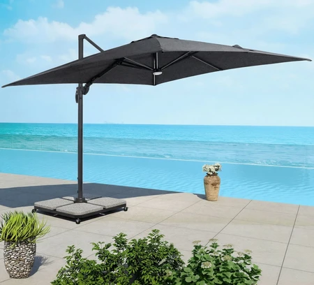 3x3m Square Cantilever Anthracite w LED + Cover + 4x Granite Quads