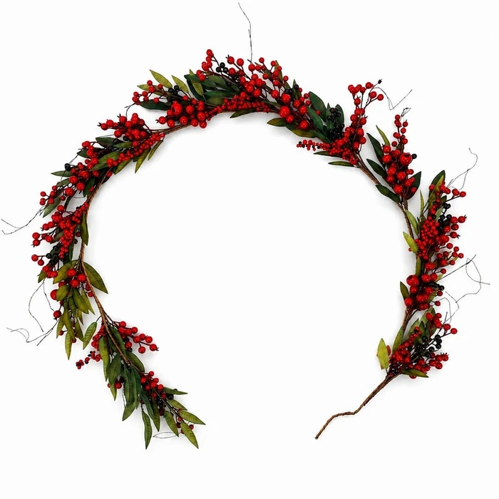 Red Berry 6ft Garland with Leaves - image 1