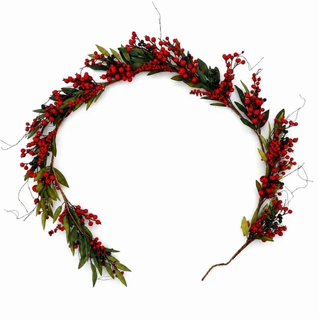 Red Berry 6ft  Garland with Leaves - image 1