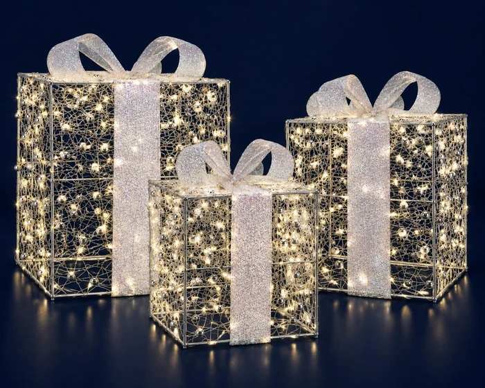 Set of 3 Clear Bead Light-Up Presents