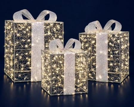 Set of 3 Clear Bead Light-Up Presents