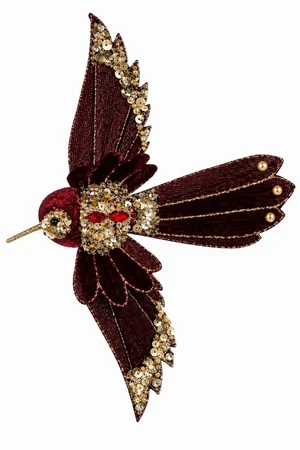 Burgundy & Gold Flying Hummingbird Clip-On Decoration