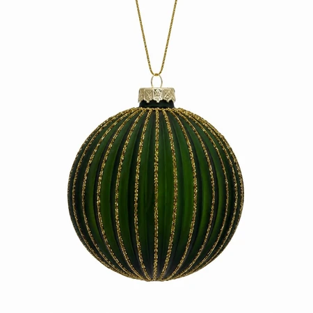 Emerald Green & Gold Glitter Ribbed Bauble