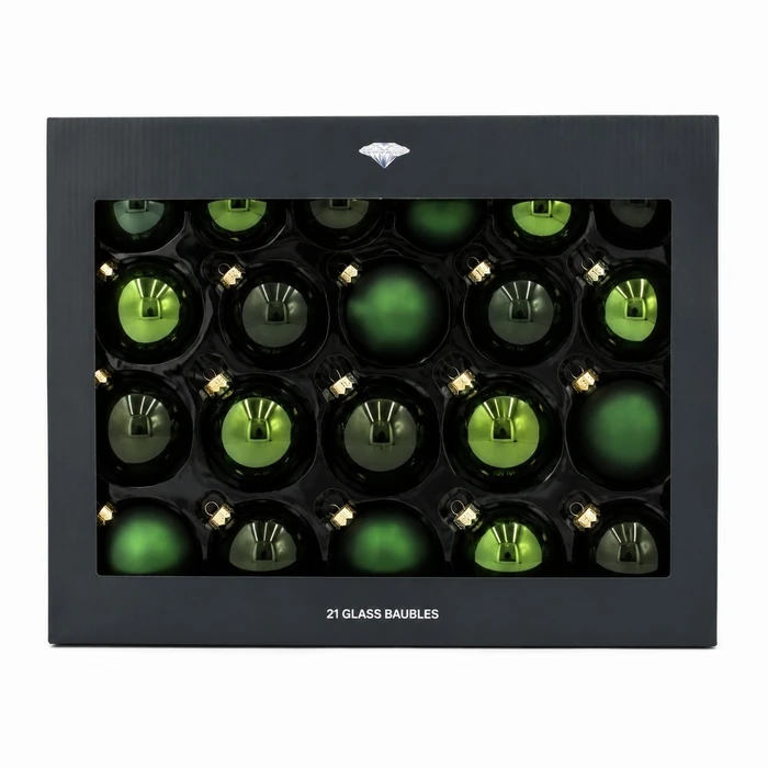 Pack of 21 Pine Green Glass Baubles