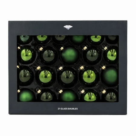 Pack of 21 Pine Green Glass Baubles
